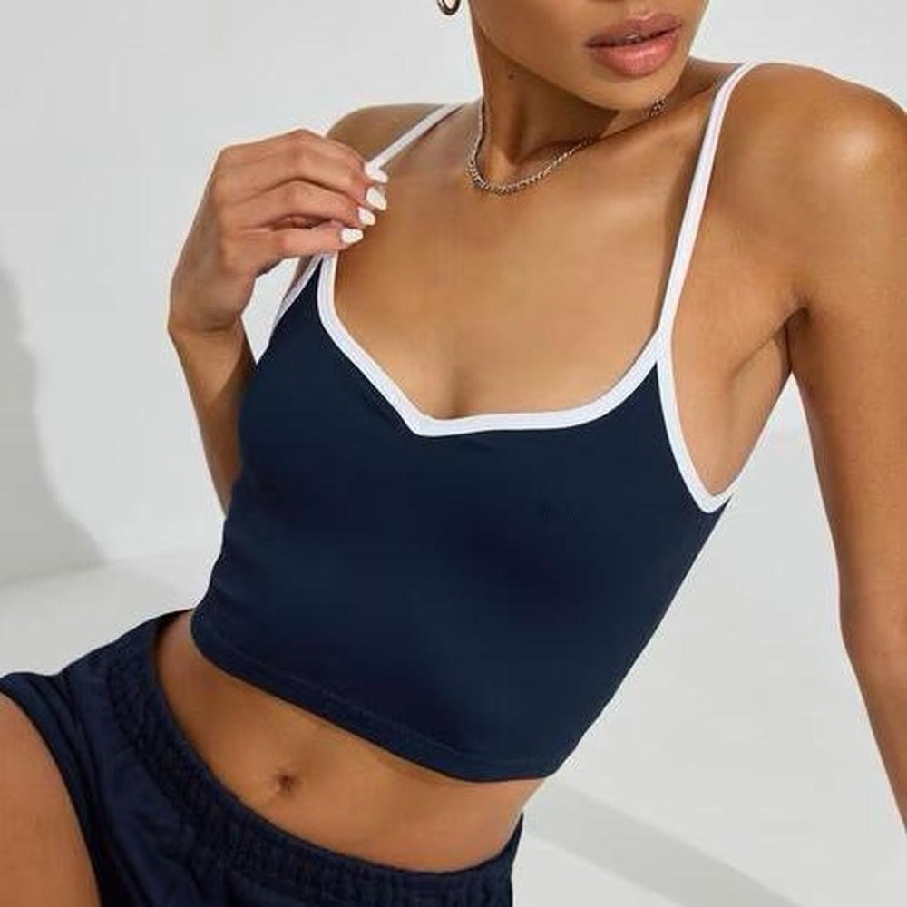 Elegant Navy Tank Top with White Accents